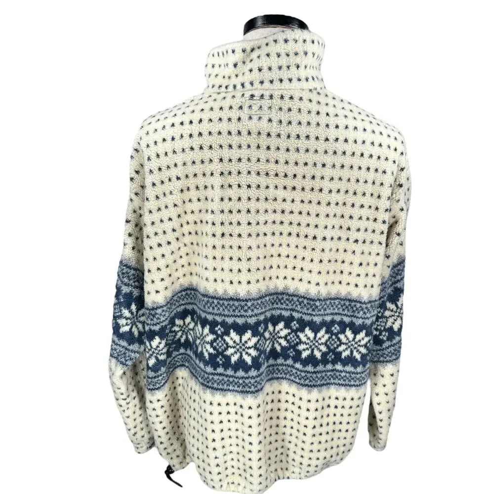 Vintage‎ Big Chill 1/4 Zip Fleece Jacket Adult XL Cream Blue Fair Isle Winter